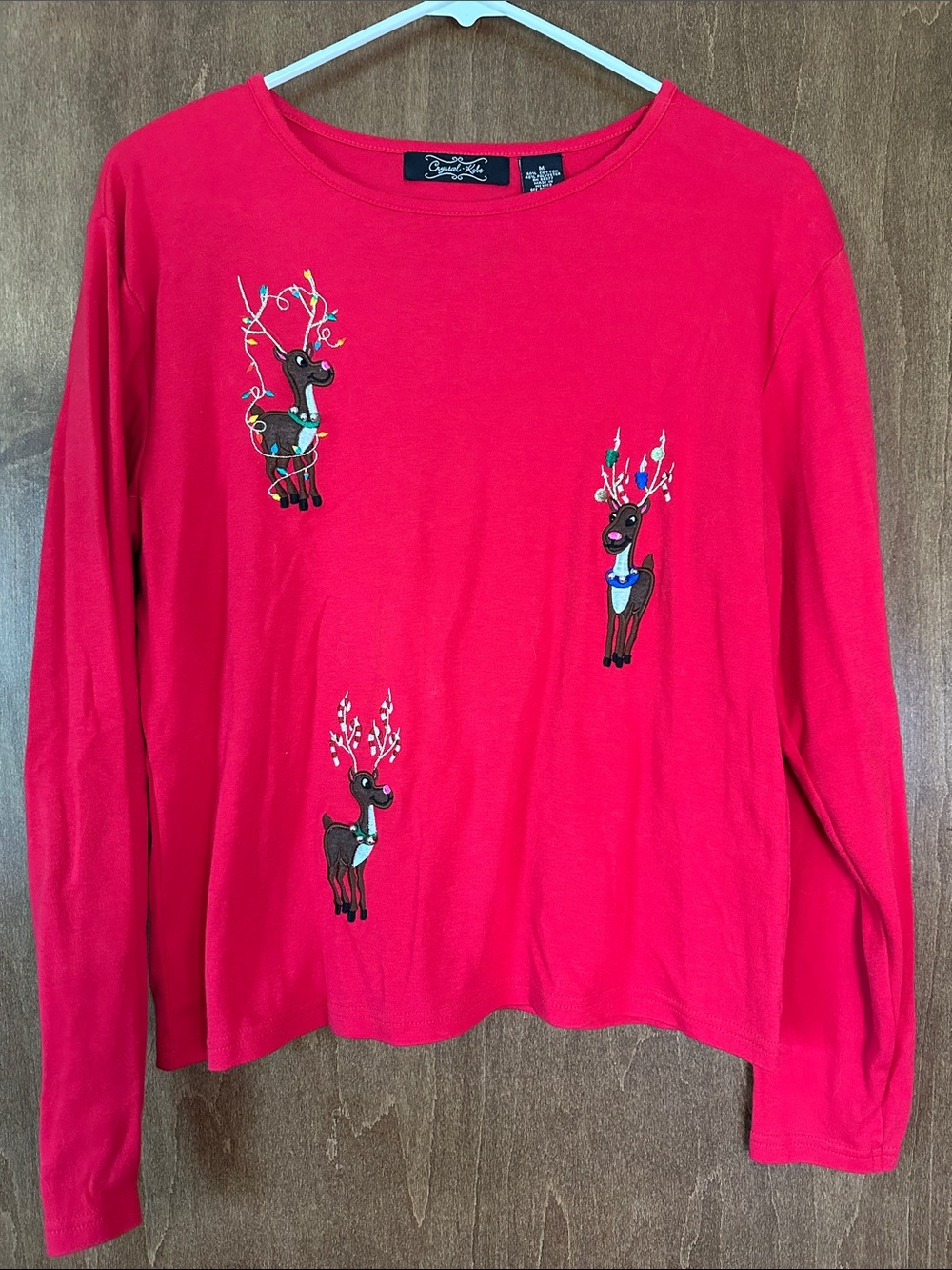 Vintage Crystal-Kobe Red Reindeer Long Sleeve Top